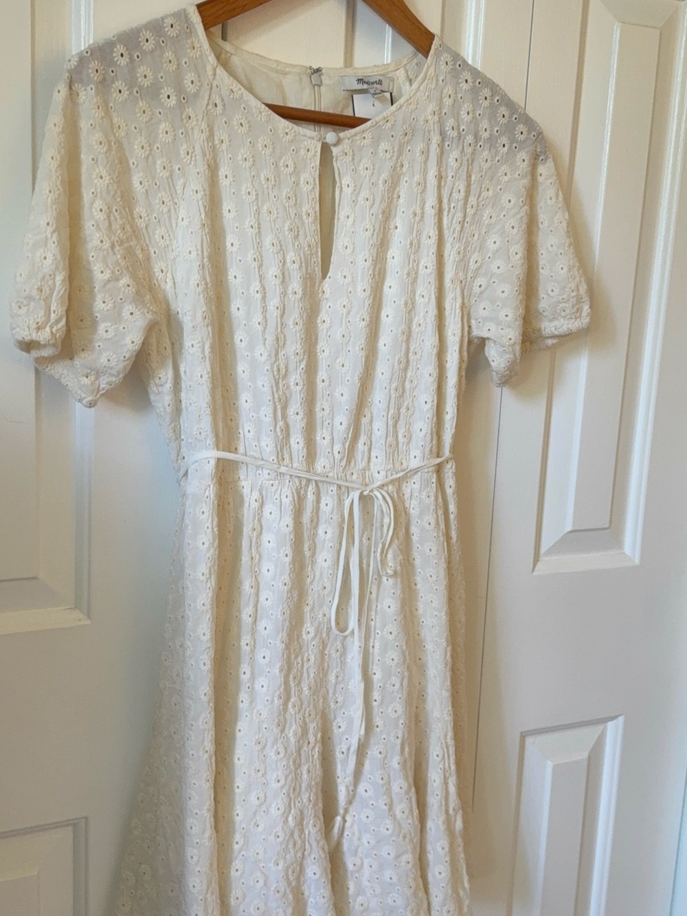 Madewell Cream Eyelet Tie-Waist Dress - Picture 3 of 9